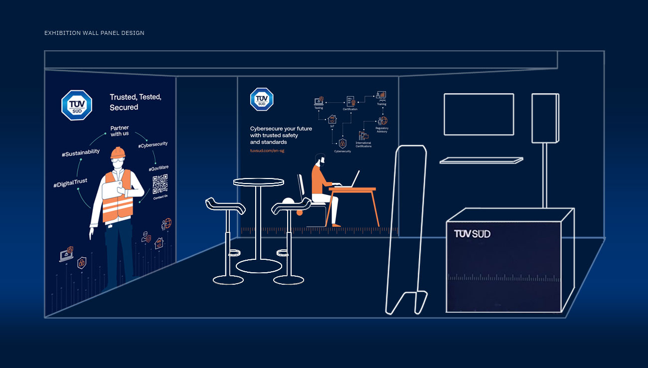 IoT and Cybersecurity exhibition wall panel design, Ease Communications
